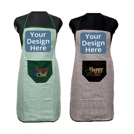 Check Designed Customized Waterproof Apron with Large Pocket Pack of 2