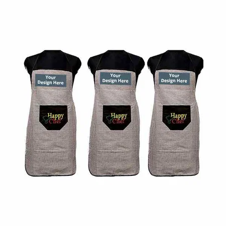 Checkered Customized Waterproof Apron with Multipurpose Front Large Embroidered Pocket (Pack of 3)