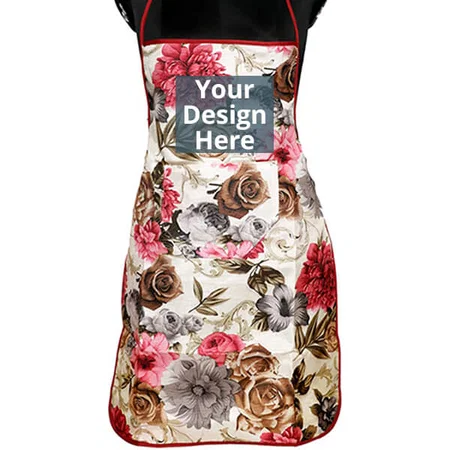 Multicolour Customized Floral Print Jute Fabric Waterproof Apron with Multipurpose Front Pocket