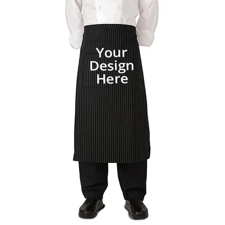 Black Pin Stripe Customized Unisex Waist Chef Apron with Pocket