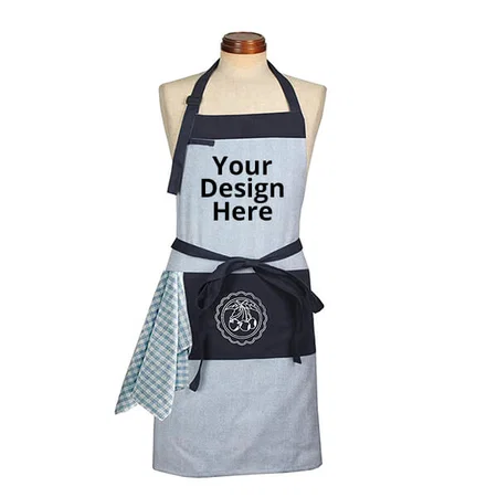 Blue Customized Apron with Adjustable Neck &amp; Centre Pockets