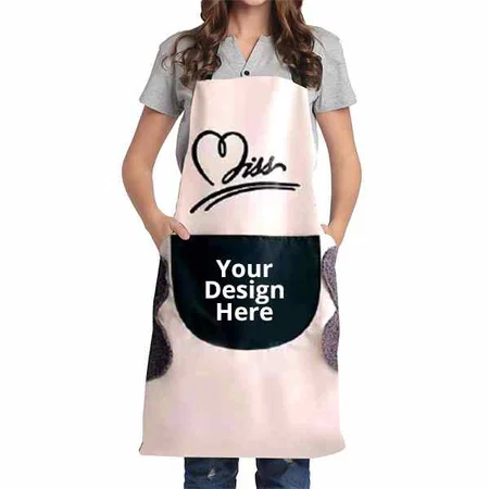 Off-White Customized Apron with Large Pocket and 2 Side Coral Velvet Towels for Hands Wiping