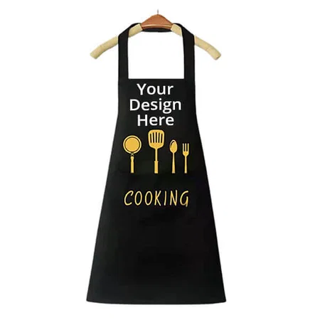 Black Customized Unisex Waterproof Kitchen Apron with Big Pocket