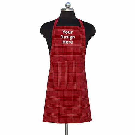 Red Customized Waterproof Unisex Apron with Front Pocket &amp; Adjustable Neck Strap