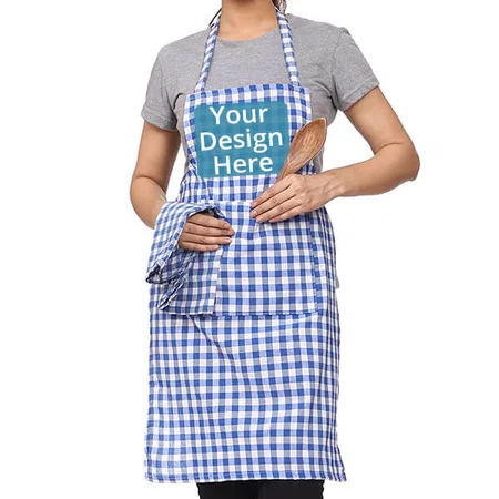 Blue Customized Apron With Front Large Pocket For Kitchen, Cooking, Dusting, Home