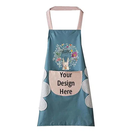 Blue Customized Kitchen Apron With Front Pocket And Side Coral Velvet For Wiping Hands Towel, Waterproof Unique Design Cooking Fit for Men/Women