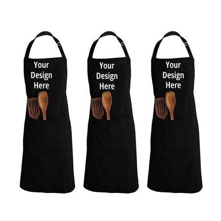 Black Customized Set of 3 Cotton Apron for Kitchen, Free Size