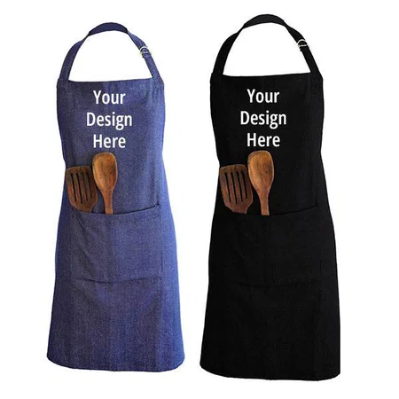Black Blue Customized Set of 2 Cotton Apron for Kitchen, Free Size