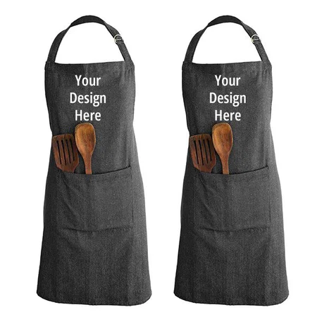 Grey Customized Cotton Kitchen with Apron, Free Size (Set of 2)