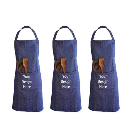 Blue Customized Cotton Apron - Free Size, Set of 3