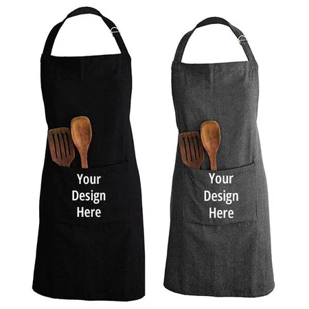 Black Grey Customized Set of 2 Cotton Apron with Kitchen Apron Free Size