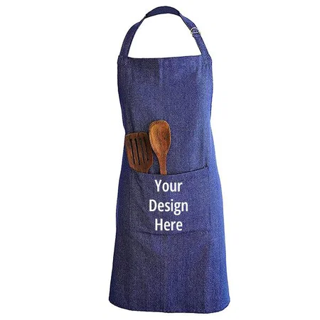 Denim Blue Customized Cotton Apron, Free Size
