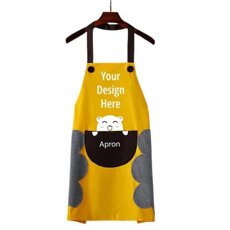 Yellow Customized Center Pocket Hand Women and Men Chef Cooking Cute Unisex Apron, Washable
