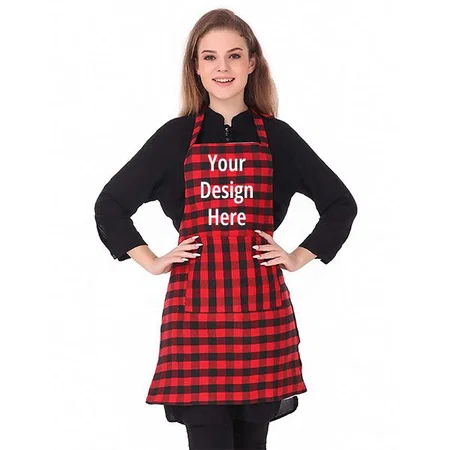 Red Customized Apron with Center Pocket and Adjustable Neck Metal