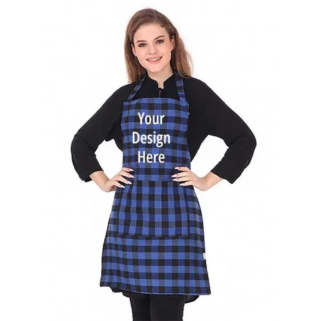 Blue Customized Apron with Center Pocket and Adjustable Neck Metal