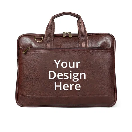 Dark Brown Customized Leather 10 Ltrs Unisex 14 inch Formal Laptop Briefcase