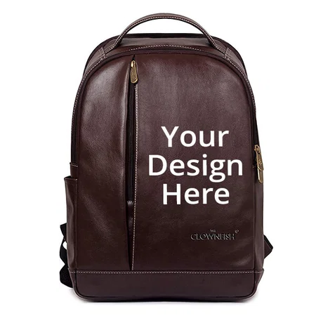 Brown Customized Clownfish 27 liters Faux Leather Laptop Backpack, for 15.6 Inch Laptops