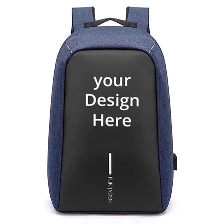 Black Blue Customized Anti Theft Backpack 15.6 Inch Laptop Bag with USB Charging Port