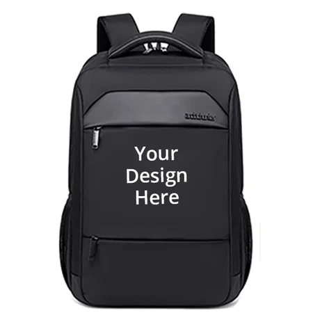 Black Customized Slim Laptop Backpack 15.6 inch Business Travel Computer Bag with Luggage Strap, Water Resistant
