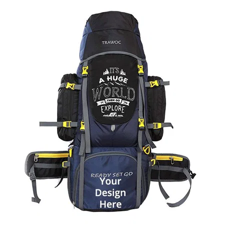 Navy Blue And Black Customized 80 Litre Camping Hiking Trekking Bag Travel Rucksack With Rain Cover / Shoe Compartment