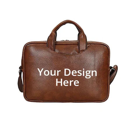 Light Brown Customized PU Leather 14 inch Laptop Bag (37x 27x7 cm)