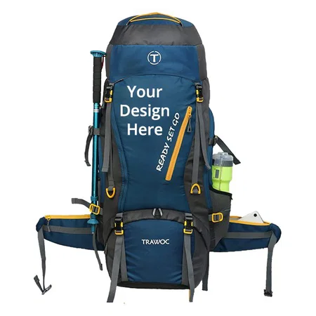 Blue Customized 70L Travel Backpack For Hiking Trekking Bag Camping Rucksack With Rain Cover / Shoe Compartment