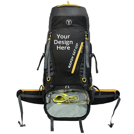 Black Customized TRAWOC 70L Travel Backpack for Hiking Trekking Bag Camping Rucksack with Rain Cover