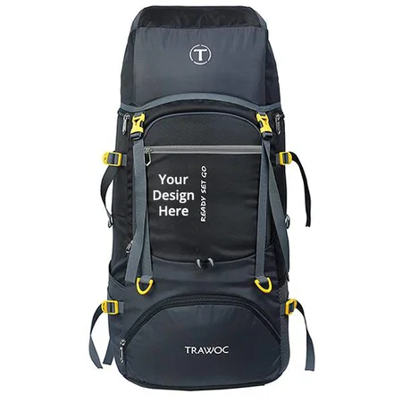 Grey Customized 55L Travel Bag Front & Top Open Backpack For Hiking Trekking Camping, Rucksack With Rain Cover and Shoe Compartment