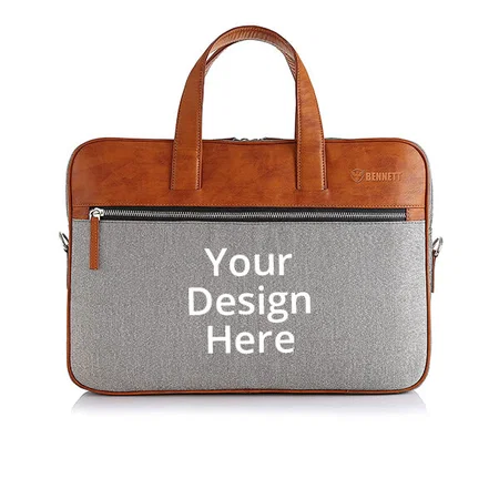 Tan-Grey Customized 15.6 inch Laptop Shoulder Messenger Sling Office Bag