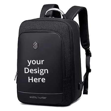Black Customized Arctic Hunter 17 Inch Laptop Bag, Office Bag, Expandable, Waterproof, External USB, Trolley Strap, Anti-Theft Backpack