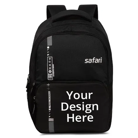 Black Customized Safari Laptop Backpack 26 Ltrs Water Resistant Fabric