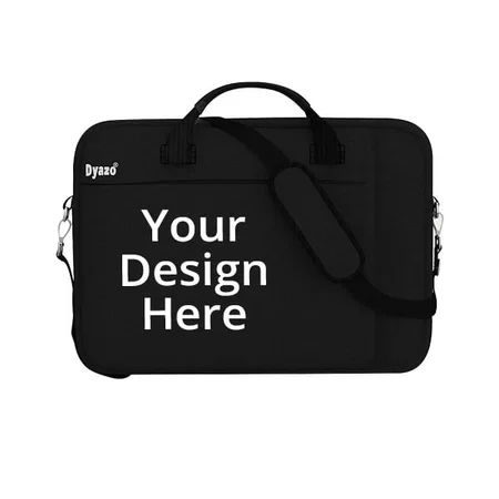 Black Customized Dyazo Sleek Notebook Laptop Bag with Shoulder Strap