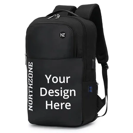Black Customized 34 Litres Stylish Backpack with USB Charging, Waterproof Material, Fits Laptop upto 15.6"