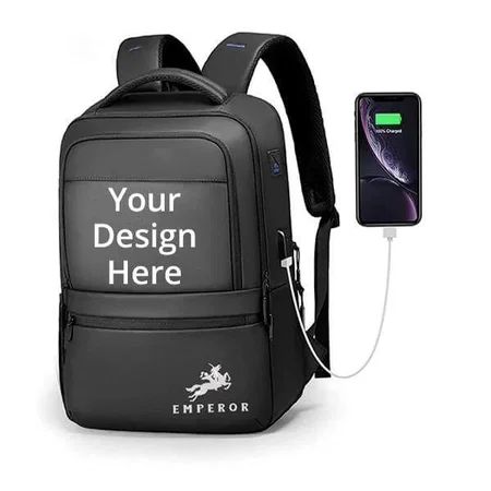 Black Customized Anti-Theft Backpack With USB Charging Port and Anti -Theft Back Pocket (Dimensions ‏35 cm x 23 cm x 4 cm)