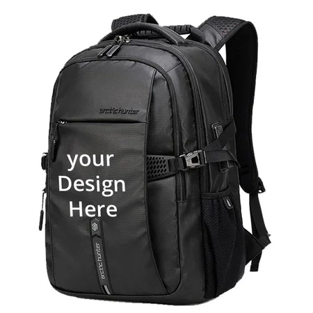 Black Customized Arctic Hunter Backpack 30L Office Travel Backpack Casual Laptop Bag Pocket Water-resistant with USB Port