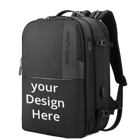 Black Customized Arctic Hunter Laptop Backpack with Tablet Compartment 33L Office Backpack with Charging USB Port Headphone Hole Toiletry Pocket Water resistant Detachable Backpack