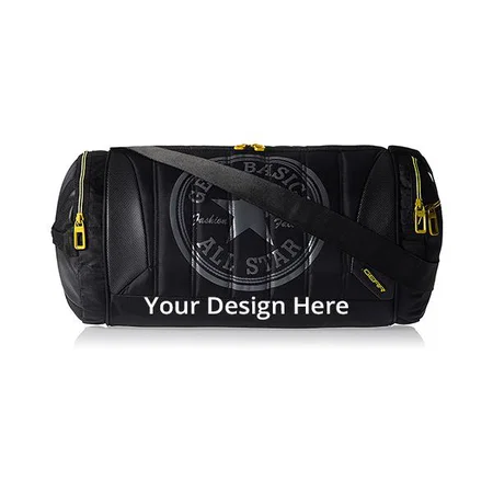 Black and Yellow Customized Gear Travel Duffel Polyester Gym Bag