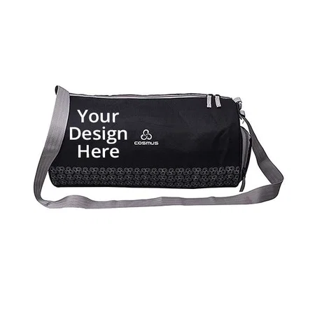Black Customized Gym Bag, Multipurpose Polyester Sports Bag with Shoe Compartment