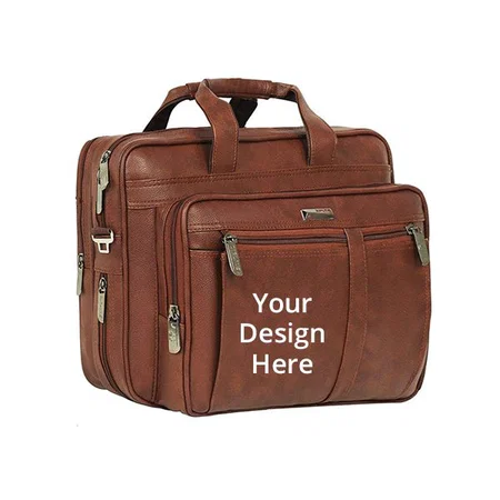 Brown Customized Office Laptop Vegan Leather Executive Formal 15.6 inch Laptop &amp; MacBook Briefcase Messenger/Office/Travel/Business Bag