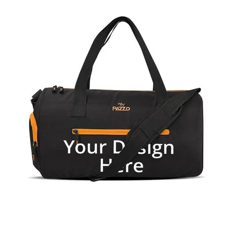 Black And Oramge Customized Gym Bag with Shoe Compartment
