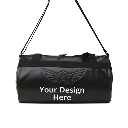 Black Customized Leatherette Gym Bag Duffel Bag Shoulder Bag (Capacity 23 Liters, Size 43 cm x 23 cm x 23 cm)