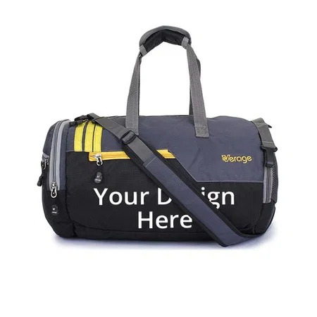 Grey Customized Men's Polyester 37 Litres Duffel Bag / Gym Bag with Shoes Compartment