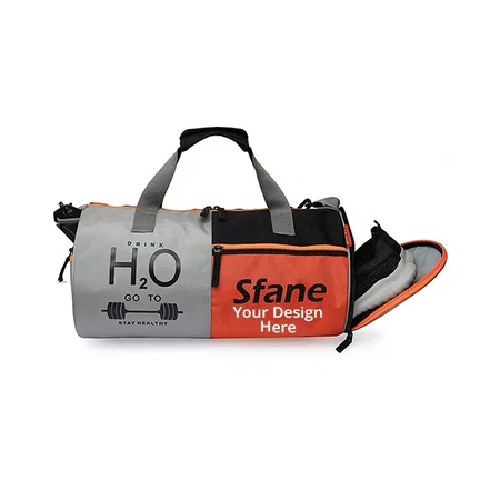 Grey Customized Duffle Gym Bag, Shoulder Sports Bag with Shoe Compartment