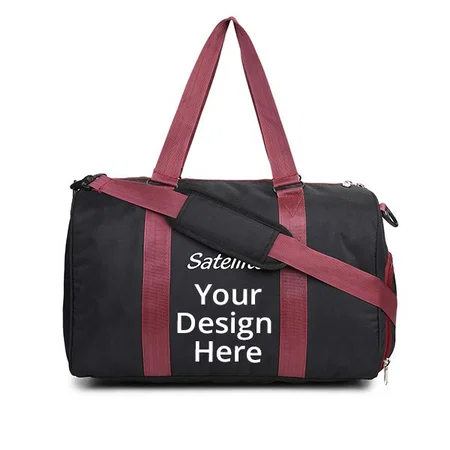 Black Customized Gym Bag for Men Women Carry On Duffle with Shoe Compartment