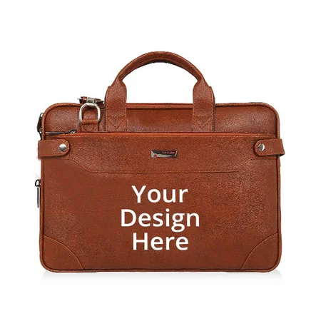 Tan Customized Laptop Leatherette Executive Formal 15.6 inch Laptop Compatible Messenger Bag
