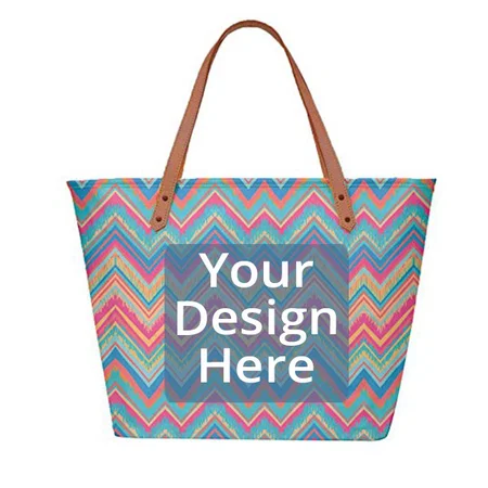 Blue Zig Zag Design Customized Canvas Tote Bag