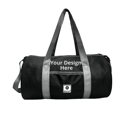Black Customized Leather 43 cms Gym Duffle Bag