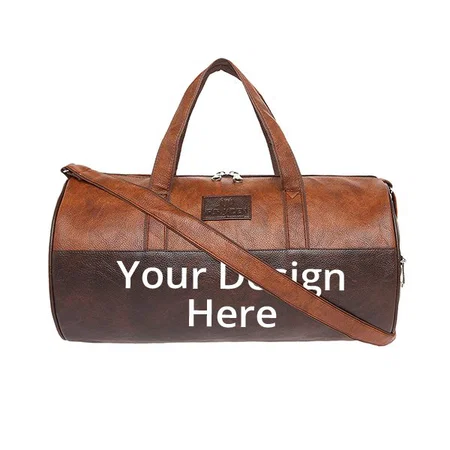 Tan Customized Leatherette Gym Bag for Men Women Boys Girls Travel Duffle Weekender Bag 23L