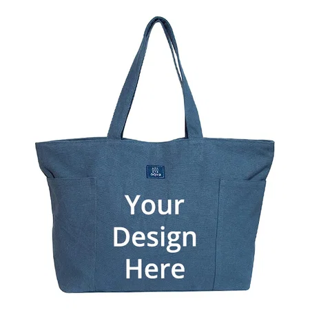 Royal Blue Customized Eco-Friendly Reusable Large Tote Bag with Top Zip Closure and Inner Zip Pocket