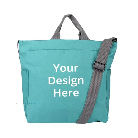 Teal Customized Women Canvas Tote Crossbody Handbag